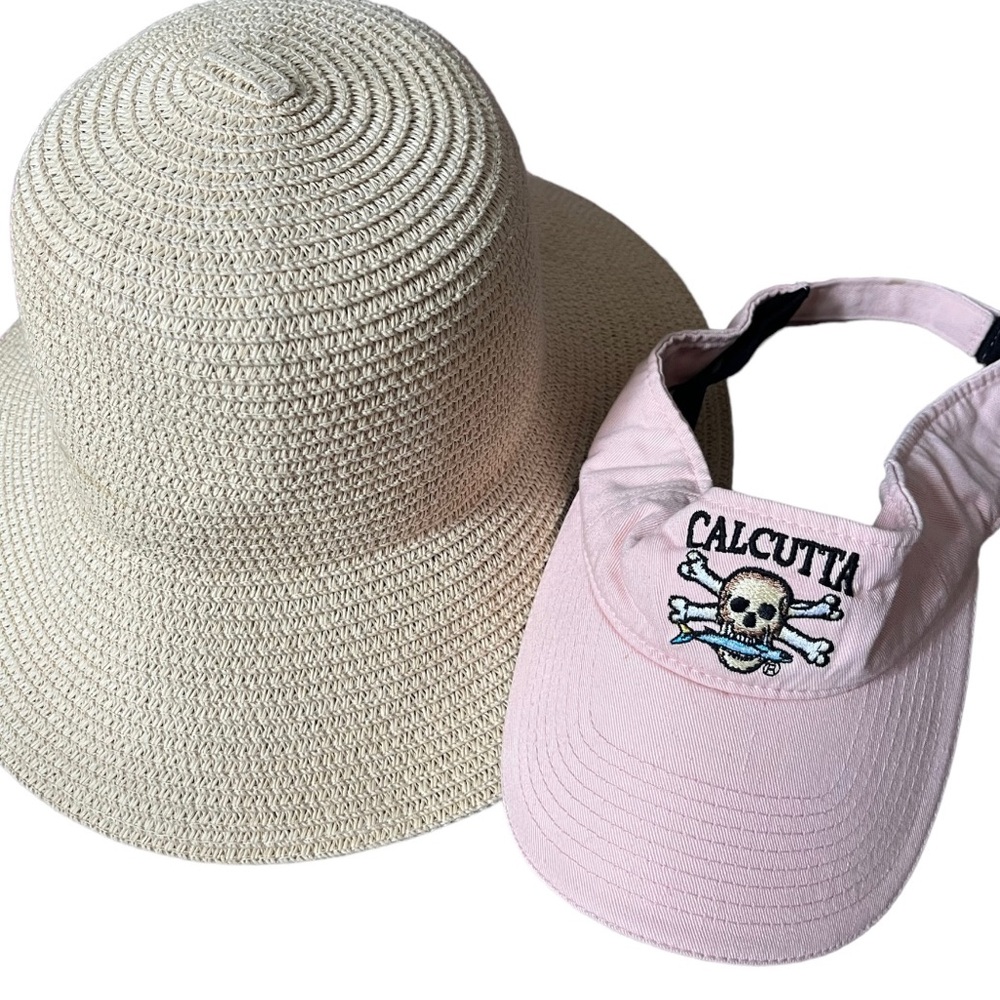 ✨SET OF WOMENS SUMMER HATS CALCUTTA FISHING ADJUSTABLE VISOR & FLOWY STRAW HAT